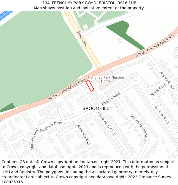 134, FRENCHAY PARK ROAD, BRISTOL, BS16 1HB: Location map and indicative extent of plot