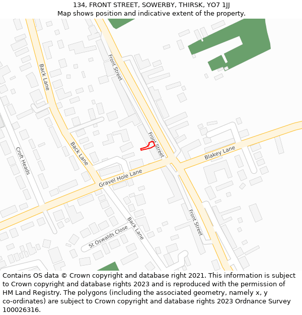 134, FRONT STREET, SOWERBY, THIRSK, YO7 1JJ: Location map and indicative extent of plot