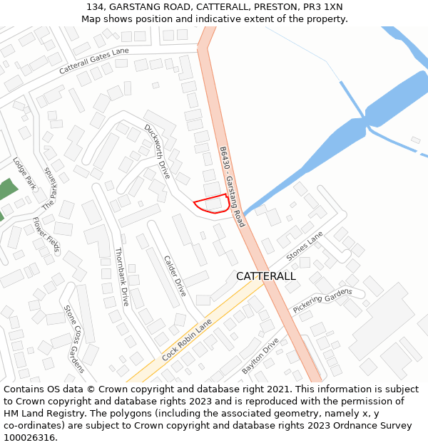 134, GARSTANG ROAD, CATTERALL, PRESTON, PR3 1XN: Location map and indicative extent of plot