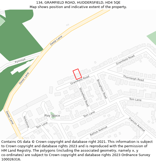 134, GRAMFIELD ROAD, HUDDERSFIELD, HD4 5QE: Location map and indicative extent of plot