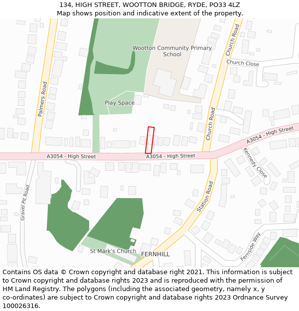 134, HIGH STREET, WOOTTON BRIDGE, RYDE, PO33 4LZ: Location map and indicative extent of plot