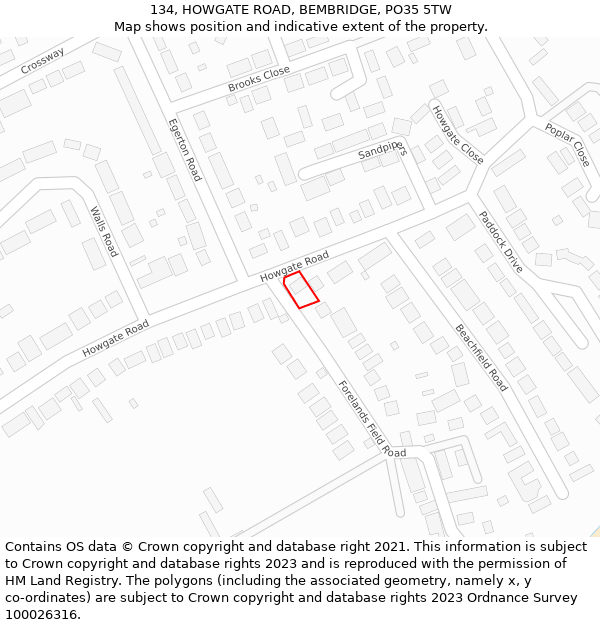 134, HOWGATE ROAD, BEMBRIDGE, PO35 5TW: Location map and indicative extent of plot
