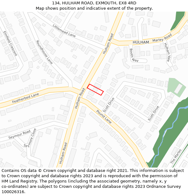 134, HULHAM ROAD, EXMOUTH, EX8 4RD: Location map and indicative extent of plot