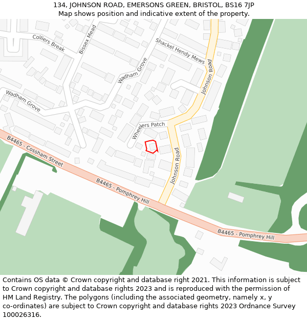 134, JOHNSON ROAD, EMERSONS GREEN, BRISTOL, BS16 7JP: Location map and indicative extent of plot