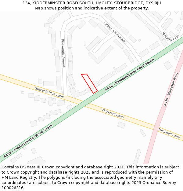 134, KIDDERMINSTER ROAD SOUTH, HAGLEY, STOURBRIDGE, DY9 0JH: Location map and indicative extent of plot
