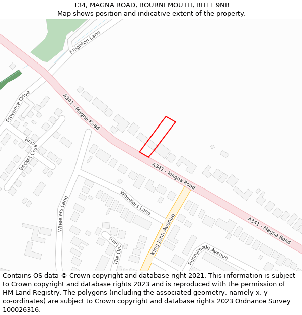 134, MAGNA ROAD, BOURNEMOUTH, BH11 9NB: Location map and indicative extent of plot