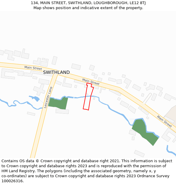 134, MAIN STREET, SWITHLAND, LOUGHBOROUGH, LE12 8TJ: Location map and indicative extent of plot