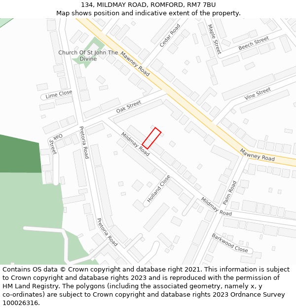 134, MILDMAY ROAD, ROMFORD, RM7 7BU: Location map and indicative extent of plot