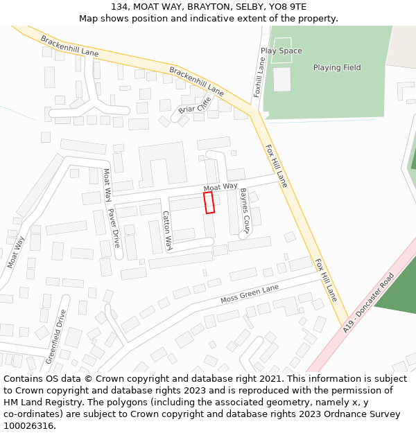 134, MOAT WAY, BRAYTON, SELBY, YO8 9TE: Location map and indicative extent of plot