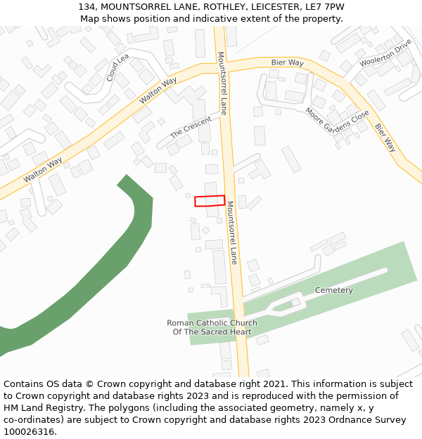 134, MOUNTSORREL LANE, ROTHLEY, LEICESTER, LE7 7PW: Location map and indicative extent of plot