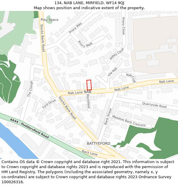 134, NAB LANE, MIRFIELD, WF14 9QJ: Location map and indicative extent of plot