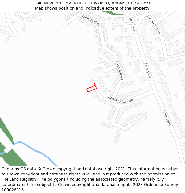 134, NEWLAND AVENUE, CUDWORTH, BARNSLEY, S72 8XB: Location map and indicative extent of plot