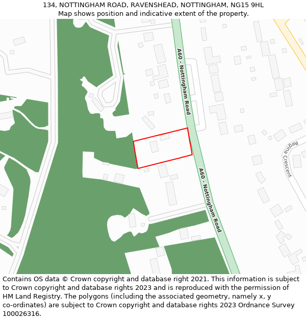 134, NOTTINGHAM ROAD, RAVENSHEAD, NOTTINGHAM, NG15 9HL: Location map and indicative extent of plot