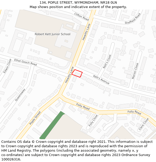 134, POPLE STREET, WYMONDHAM, NR18 0LN: Location map and indicative extent of plot