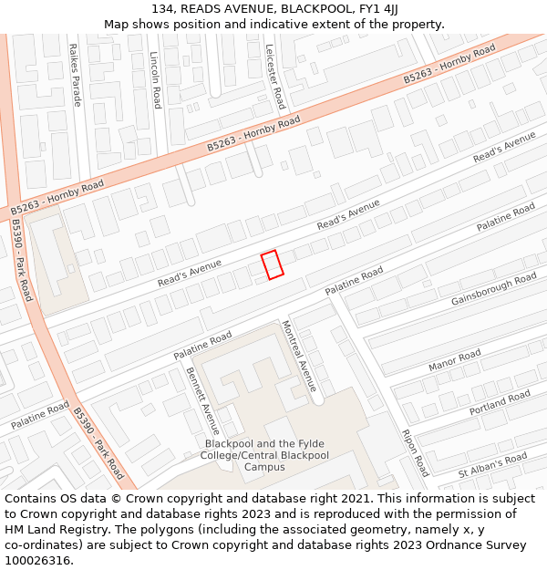 134, READS AVENUE, BLACKPOOL, FY1 4JJ: Location map and indicative extent of plot