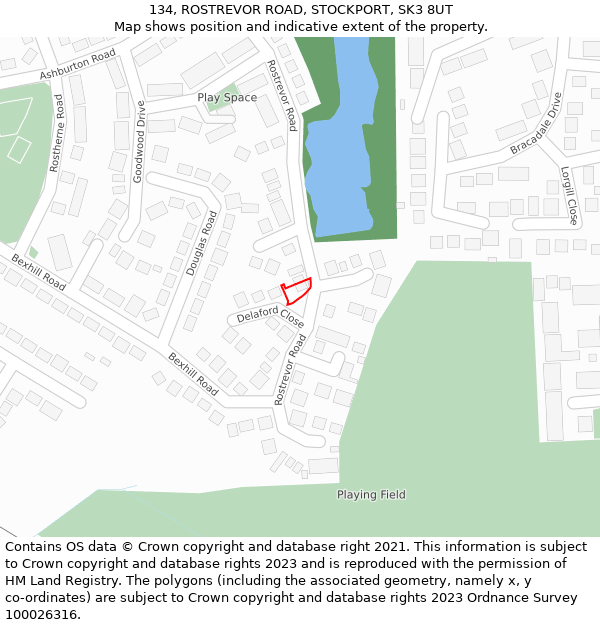 134, ROSTREVOR ROAD, STOCKPORT, SK3 8UT: Location map and indicative extent of plot