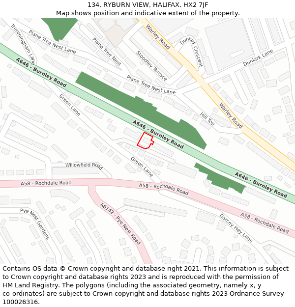 134, RYBURN VIEW, HALIFAX, HX2 7JF: Location map and indicative extent of plot