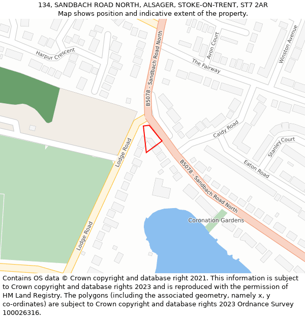 134, SANDBACH ROAD NORTH, ALSAGER, STOKE-ON-TRENT, ST7 2AR: Location map and indicative extent of plot