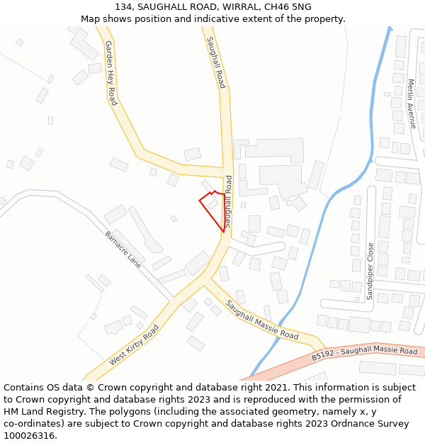 134, SAUGHALL ROAD, WIRRAL, CH46 5NG: Location map and indicative extent of plot