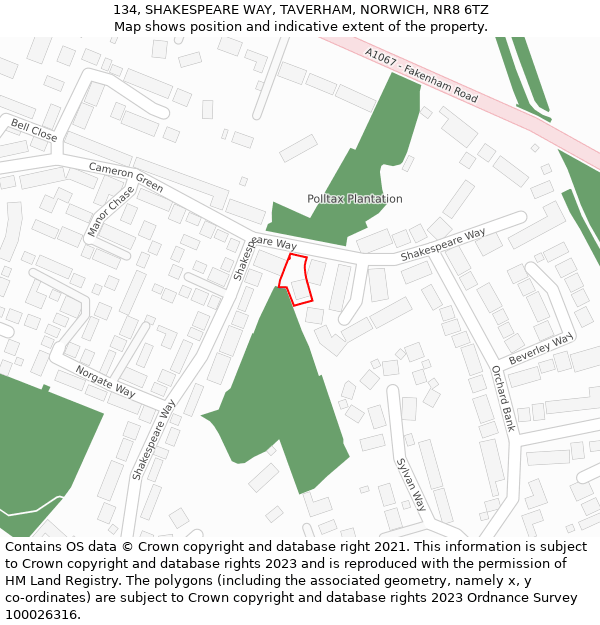 134, SHAKESPEARE WAY, TAVERHAM, NORWICH, NR8 6TZ: Location map and indicative extent of plot