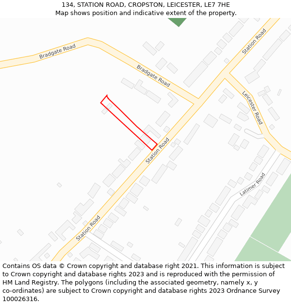 134, STATION ROAD, CROPSTON, LEICESTER, LE7 7HE: Location map and indicative extent of plot