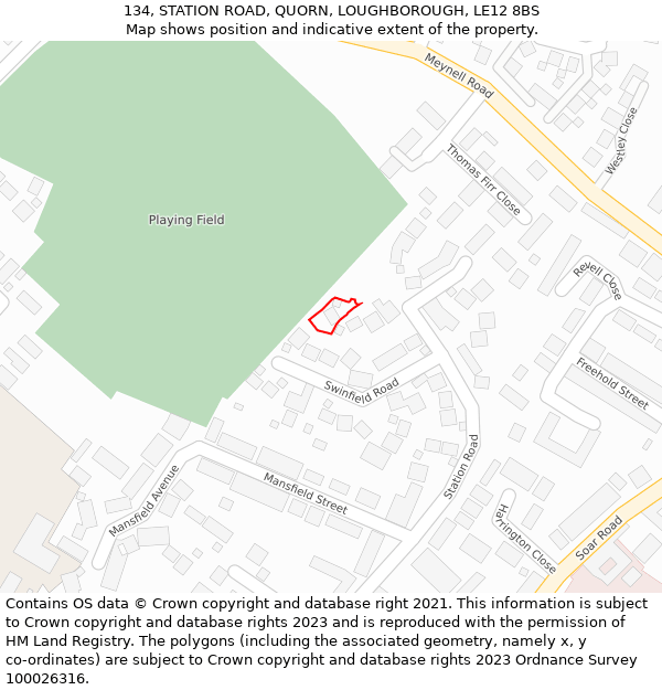134, STATION ROAD, QUORN, LOUGHBOROUGH, LE12 8BS: Location map and indicative extent of plot