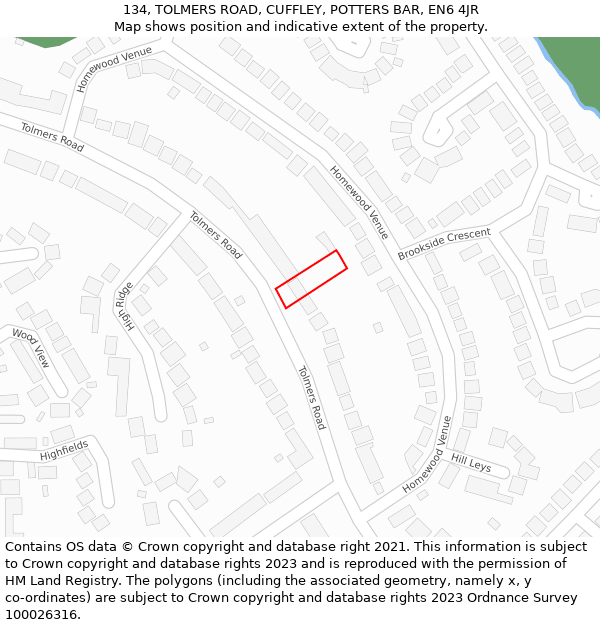 134, TOLMERS ROAD, CUFFLEY, POTTERS BAR, EN6 4JR: Location map and indicative extent of plot