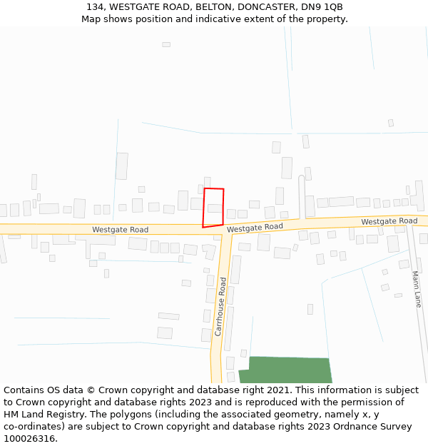 134, WESTGATE ROAD, BELTON, DONCASTER, DN9 1QB: Location map and indicative extent of plot