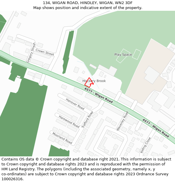 134, WIGAN ROAD, HINDLEY, WIGAN, WN2 3DF: Location map and indicative extent of plot