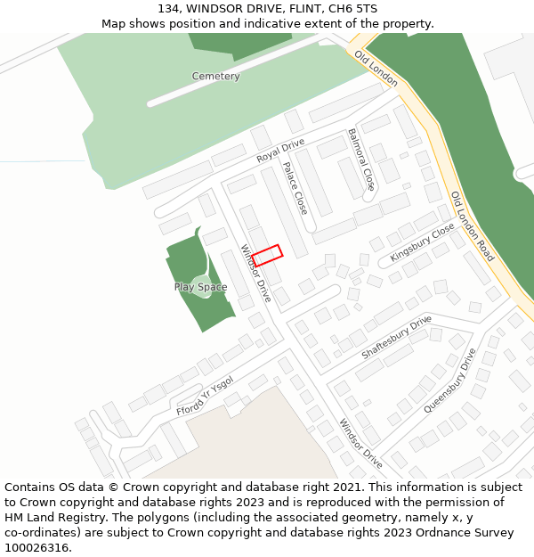 134, WINDSOR DRIVE, FLINT, CH6 5TS: Location map and indicative extent of plot