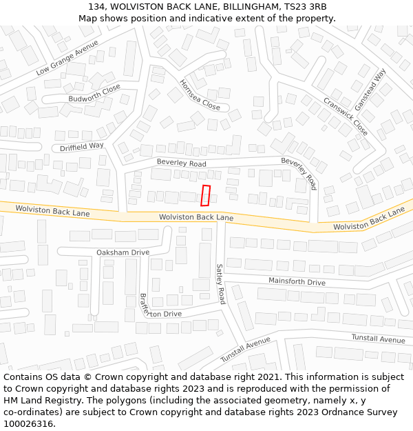 134, WOLVISTON BACK LANE, BILLINGHAM, TS23 3RB: Location map and indicative extent of plot