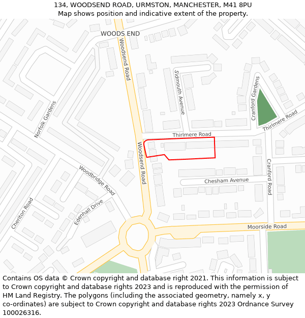 134, WOODSEND ROAD, URMSTON, MANCHESTER, M41 8PU: Location map and indicative extent of plot