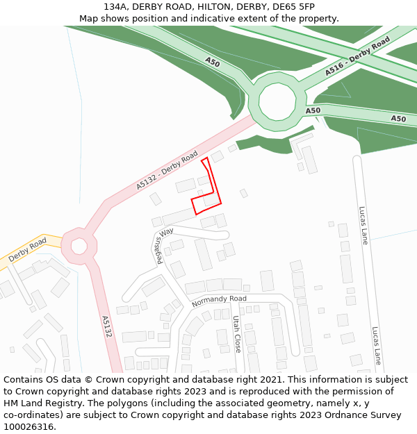 134A, DERBY ROAD, HILTON, DERBY, DE65 5FP: Location map and indicative extent of plot