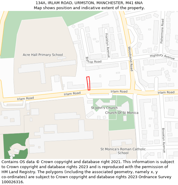 134A, IRLAM ROAD, URMSTON, MANCHESTER, M41 6NA: Location map and indicative extent of plot