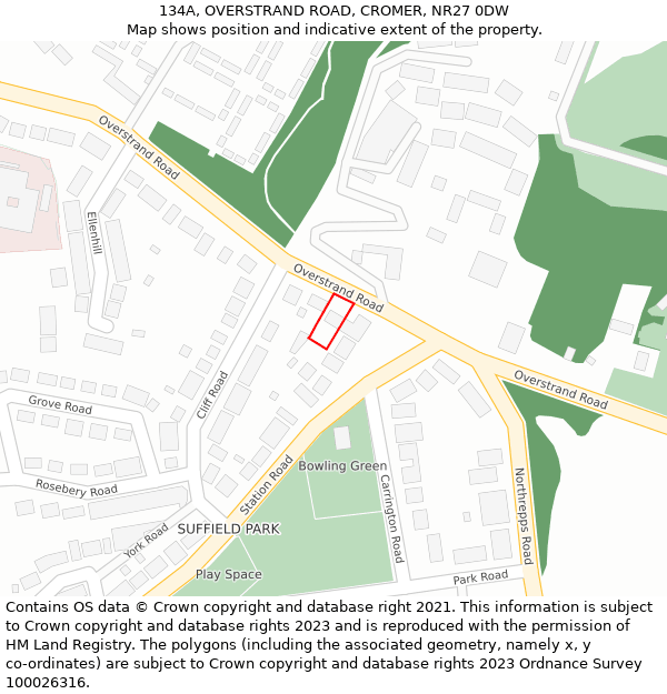 134A, OVERSTRAND ROAD, CROMER, NR27 0DW: Location map and indicative extent of plot