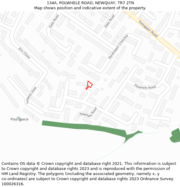 134A, POLWHELE ROAD, NEWQUAY, TR7 2TN: Location map and indicative extent of plot