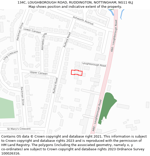 134C, LOUGHBOROUGH ROAD, RUDDINGTON, NOTTINGHAM, NG11 6LJ: Location map and indicative extent of plot