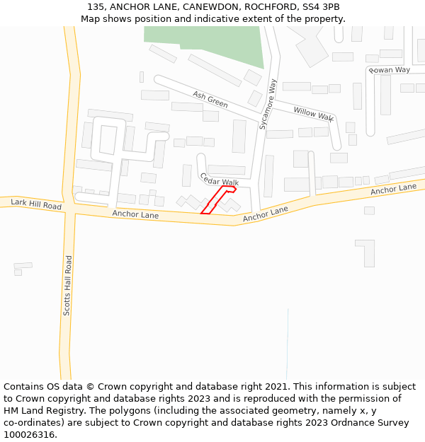 135, ANCHOR LANE, CANEWDON, ROCHFORD, SS4 3PB: Location map and indicative extent of plot