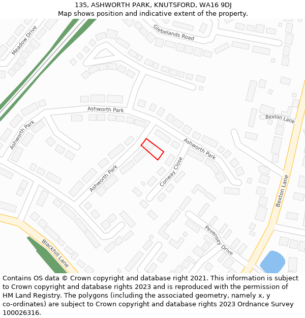 135, ASHWORTH PARK, KNUTSFORD, WA16 9DJ: Location map and indicative extent of plot