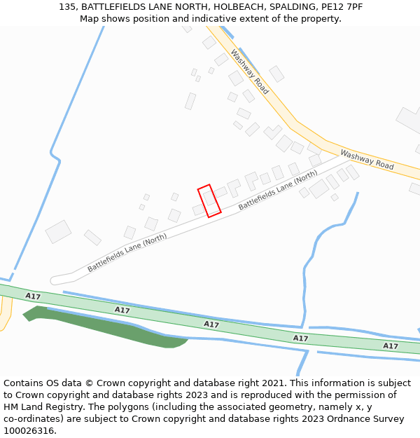 135, BATTLEFIELDS LANE NORTH, HOLBEACH, SPALDING, PE12 7PF: Location map and indicative extent of plot