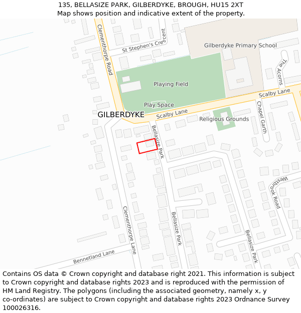 135, BELLASIZE PARK, GILBERDYKE, BROUGH, HU15 2XT: Location map and indicative extent of plot