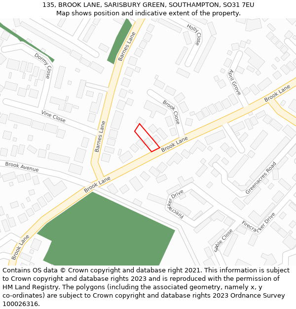 135, BROOK LANE, SARISBURY GREEN, SOUTHAMPTON, SO31 7EU: Location map and indicative extent of plot