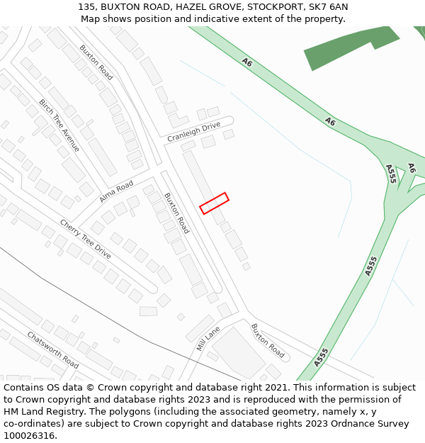 135, BUXTON ROAD, HAZEL GROVE, STOCKPORT, SK7 6AN: Location map and indicative extent of plot