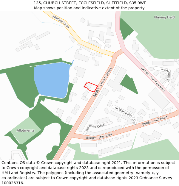 135, CHURCH STREET, ECCLESFIELD, SHEFFIELD, S35 9WF: Location map and indicative extent of plot