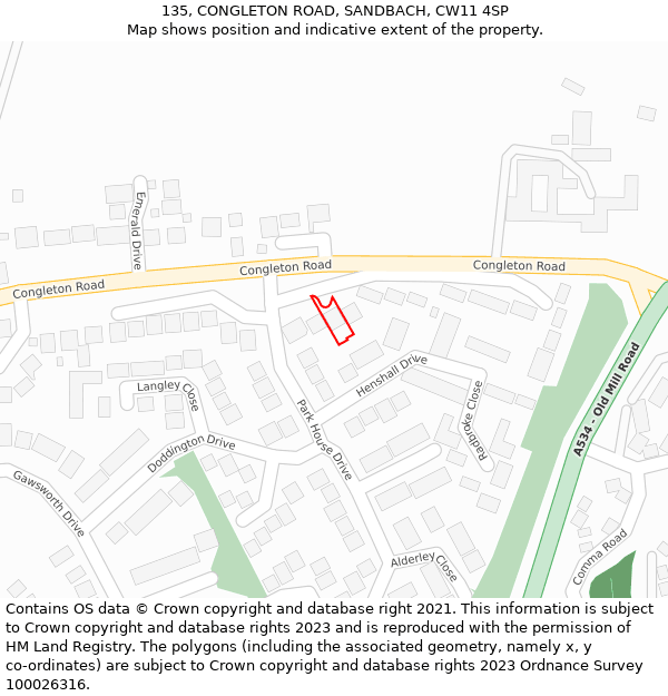 135, CONGLETON ROAD, SANDBACH, CW11 4SP: Location map and indicative extent of plot