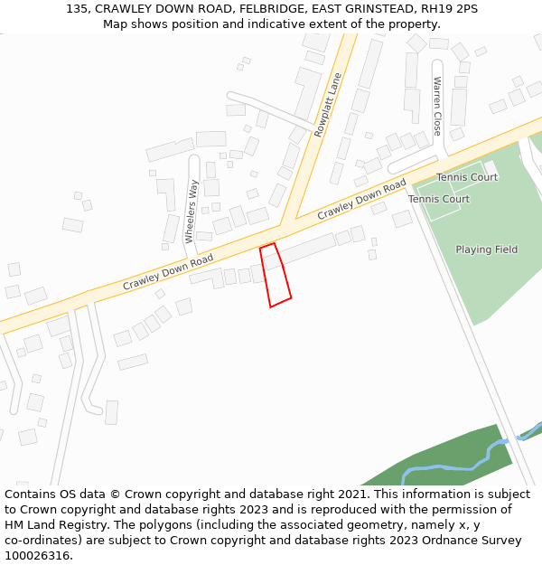 135, CRAWLEY DOWN ROAD, FELBRIDGE, EAST GRINSTEAD, RH19 2PS: Location map and indicative extent of plot