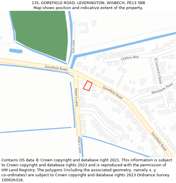 135, GOREFIELD ROAD, LEVERINGTON, WISBECH, PE13 5BB: Location map and indicative extent of plot