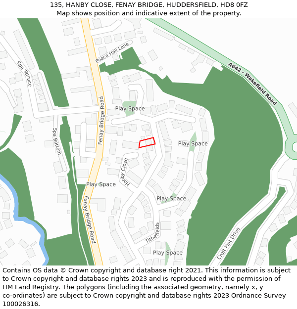 135, HANBY CLOSE, FENAY BRIDGE, HUDDERSFIELD, HD8 0FZ: Location map and indicative extent of plot