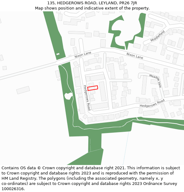 135, HEDGEROWS ROAD, LEYLAND, PR26 7JR: Location map and indicative extent of plot