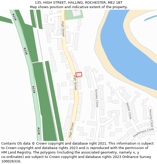 135, HIGH STREET, HALLING, ROCHESTER, ME2 1BT: Location map and indicative extent of plot